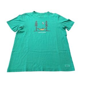 Life is Good Mens T Shirt Relaxing Hammock Trees Moon Graphic Green  Medium 3h
